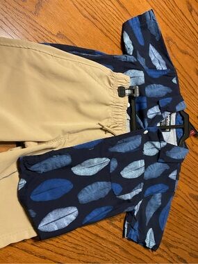 Tony Hawk Navy Blue Leaf-Print Shirt with Tan Shorts